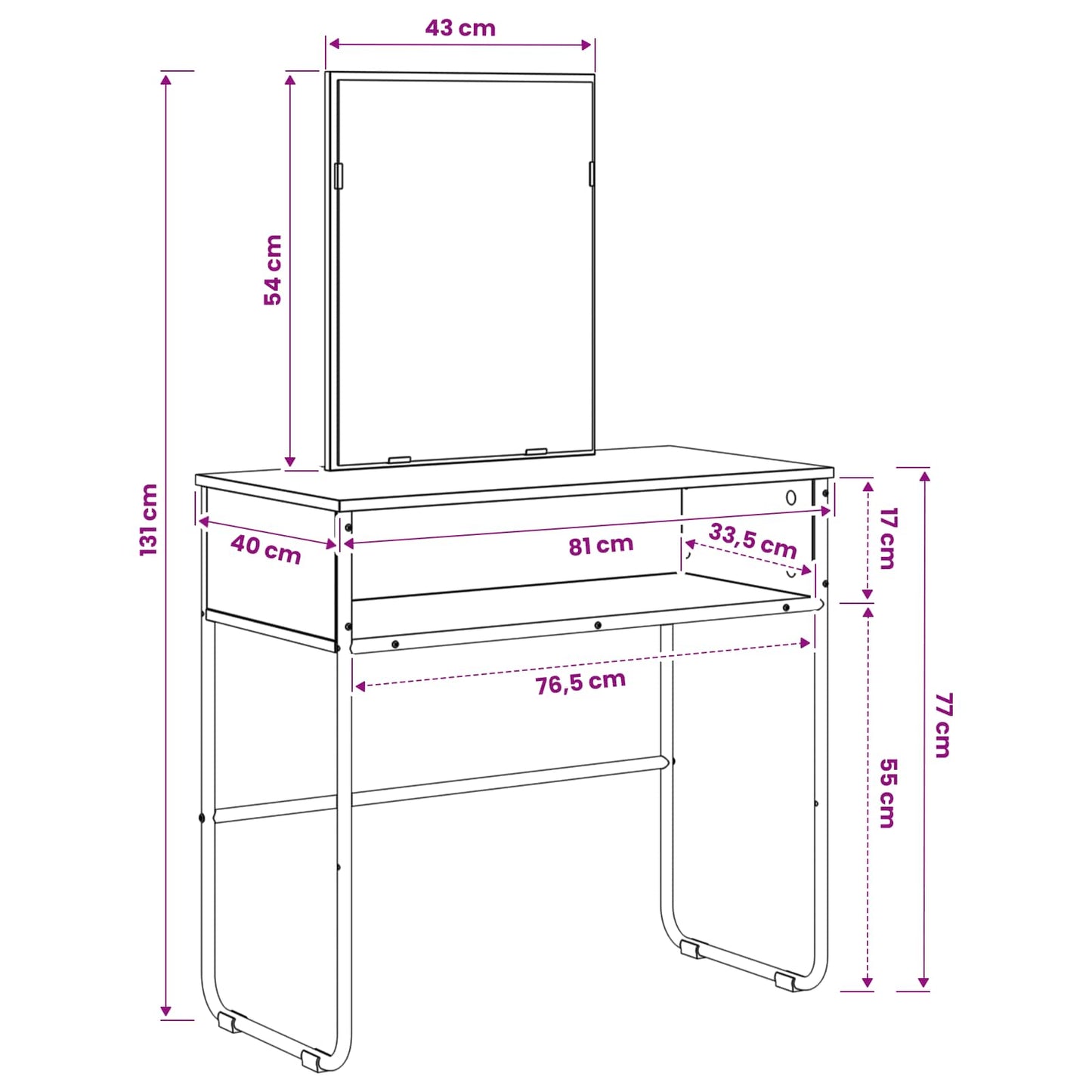 Dressing Table Grey Sonoma 81 x 40 x 131 cm Engineered Wood