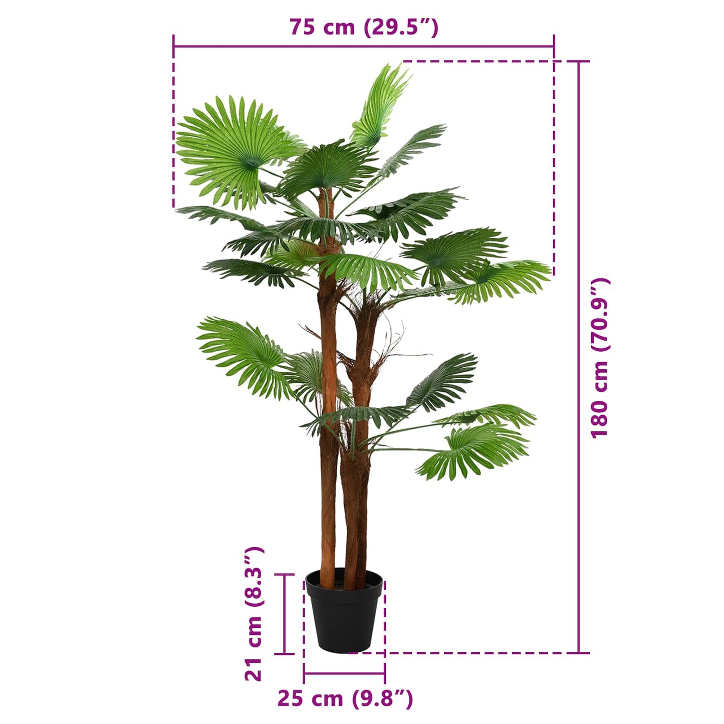 Artificial Fan Palm Tree Green 75 x 25 x 180 cm