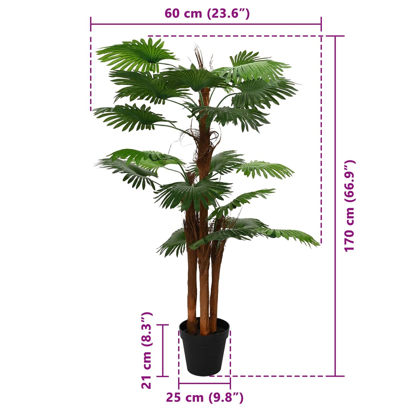 Artificial Fan Palm Tree Green 60 x 25 x 170 cm