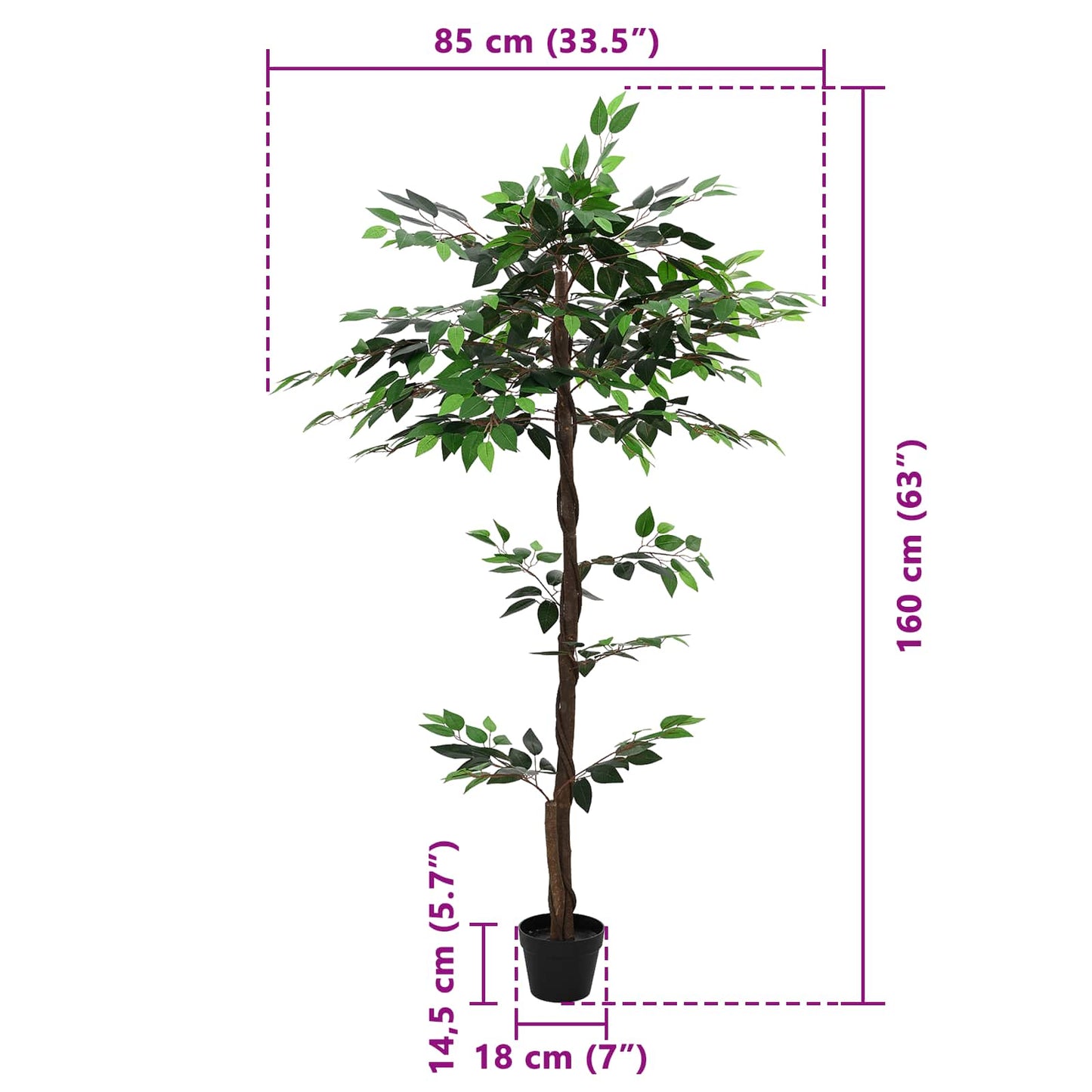 Artificial Ficus Plant Green 85 x 18 x 160 cm Fabric and Wood
