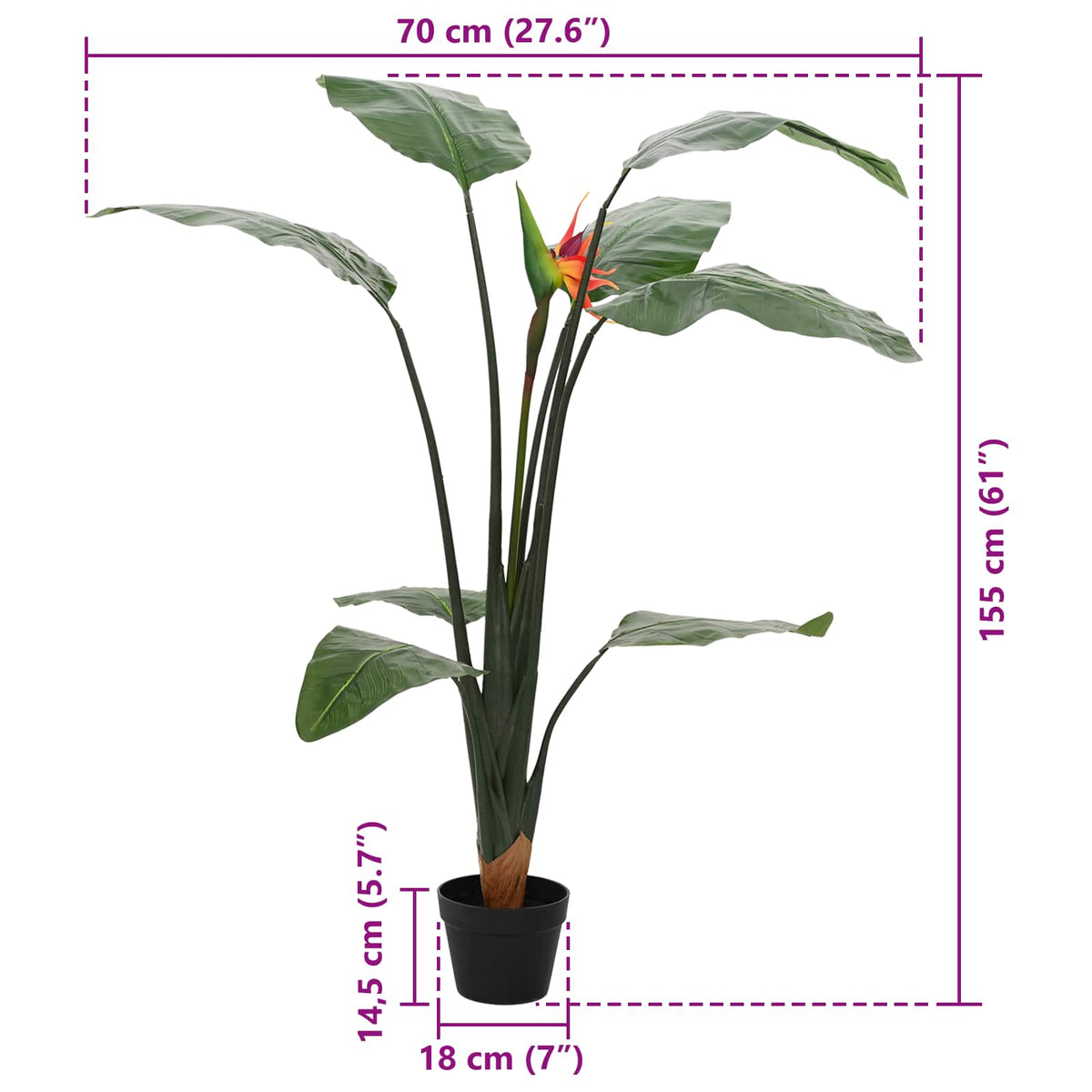 Artificial Strelitzia Plant Green 70 x 18 x 155 cm