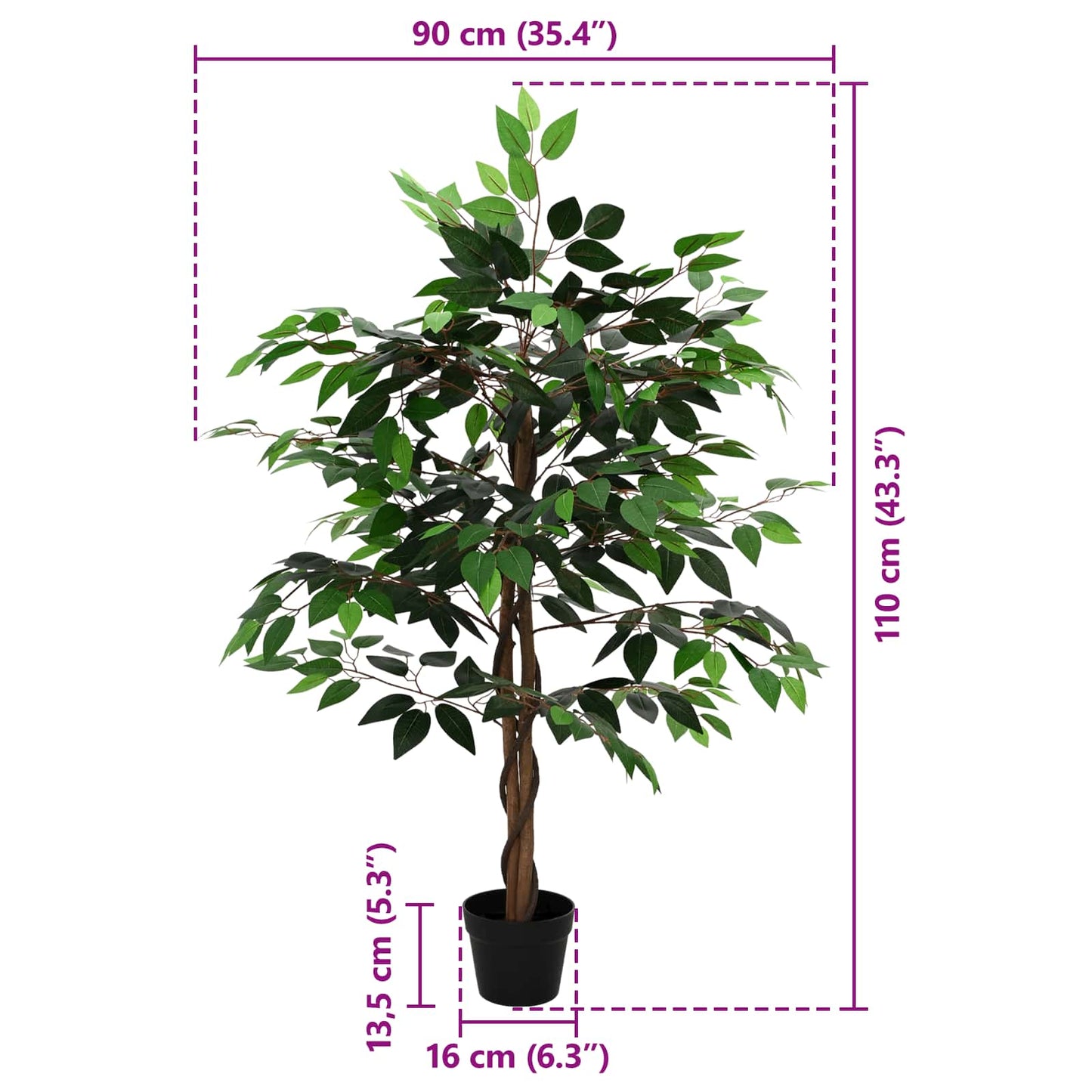 Artificial Ficus Plant Green 90 x 16 x 110 cm Fabric and Wood