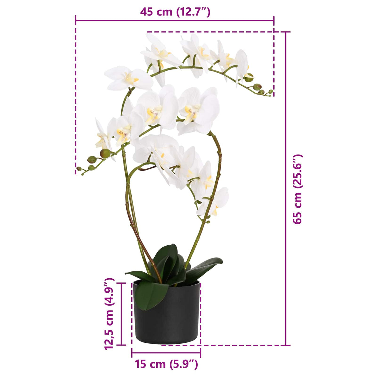 Artificial Orchid Plant with Pot White 45 x 15 x 65 cm
