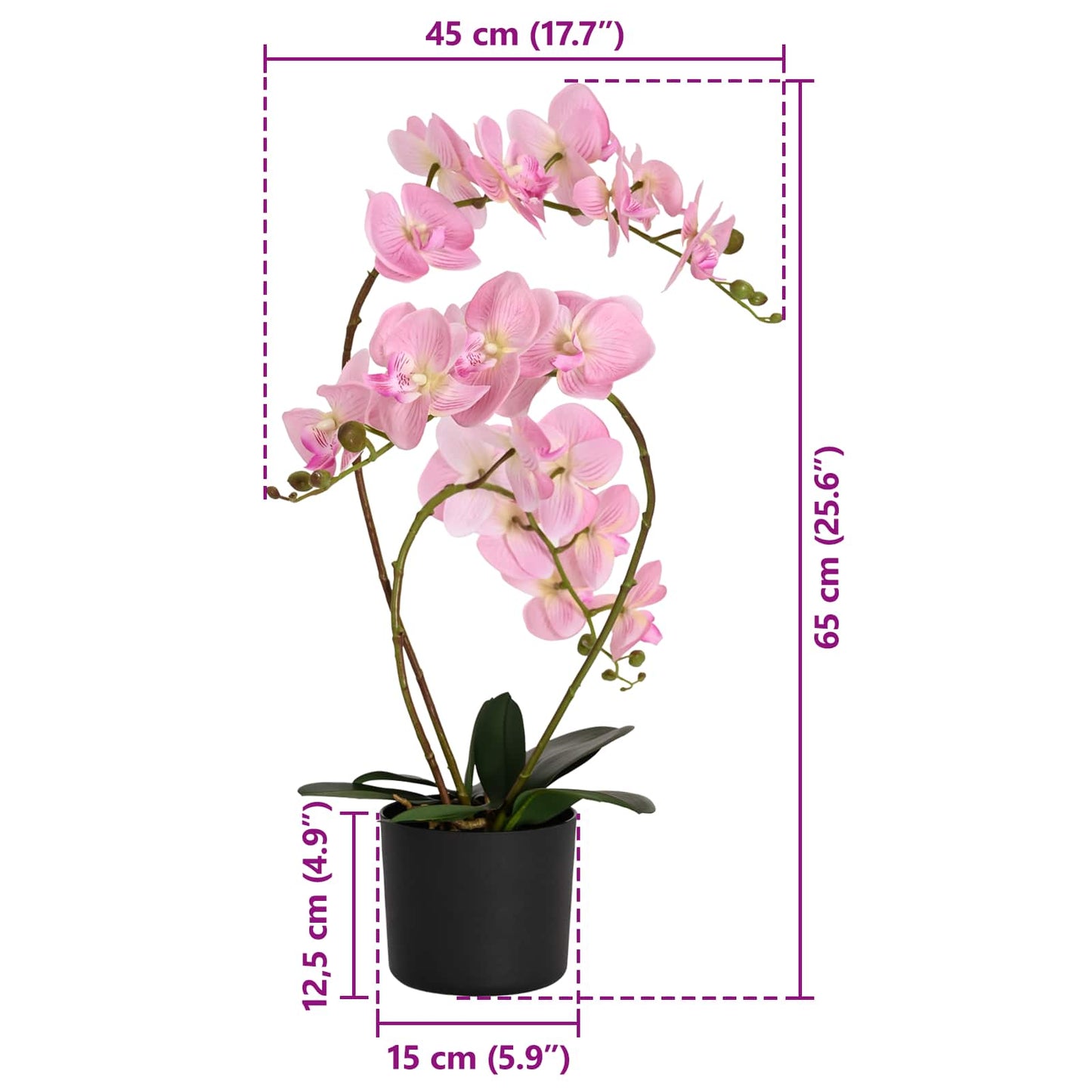 Artificial Orchid Plant with Pot Pink 45 x 15 x 65 cm