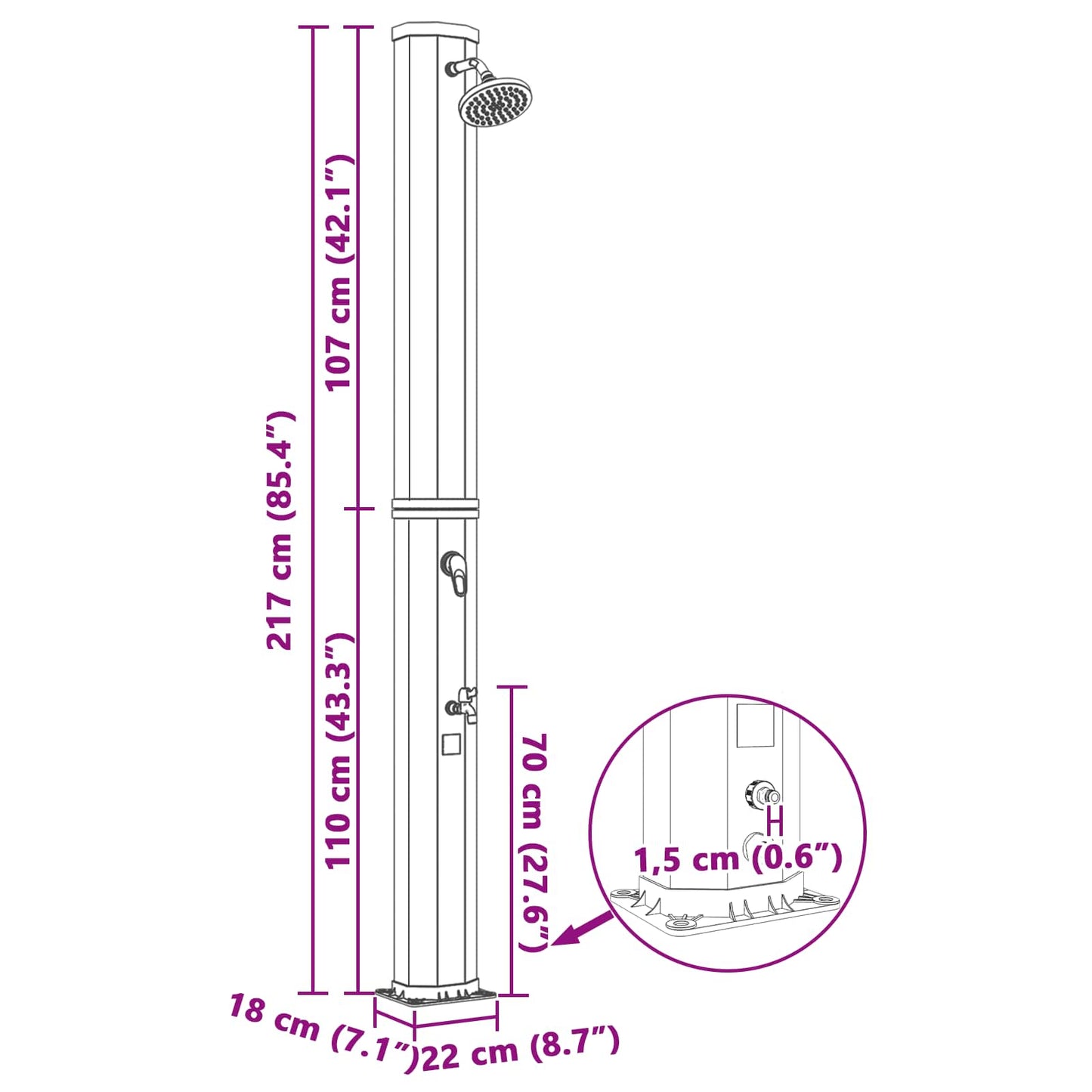 Solar Shower with Shower Head and Faucet 40 L Black