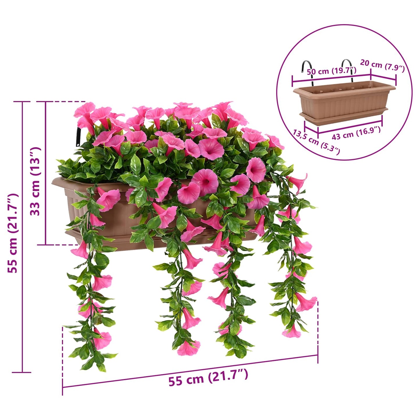 Artificial Flowers Purple Red 55 x 20 x 55 cm PE and Steel