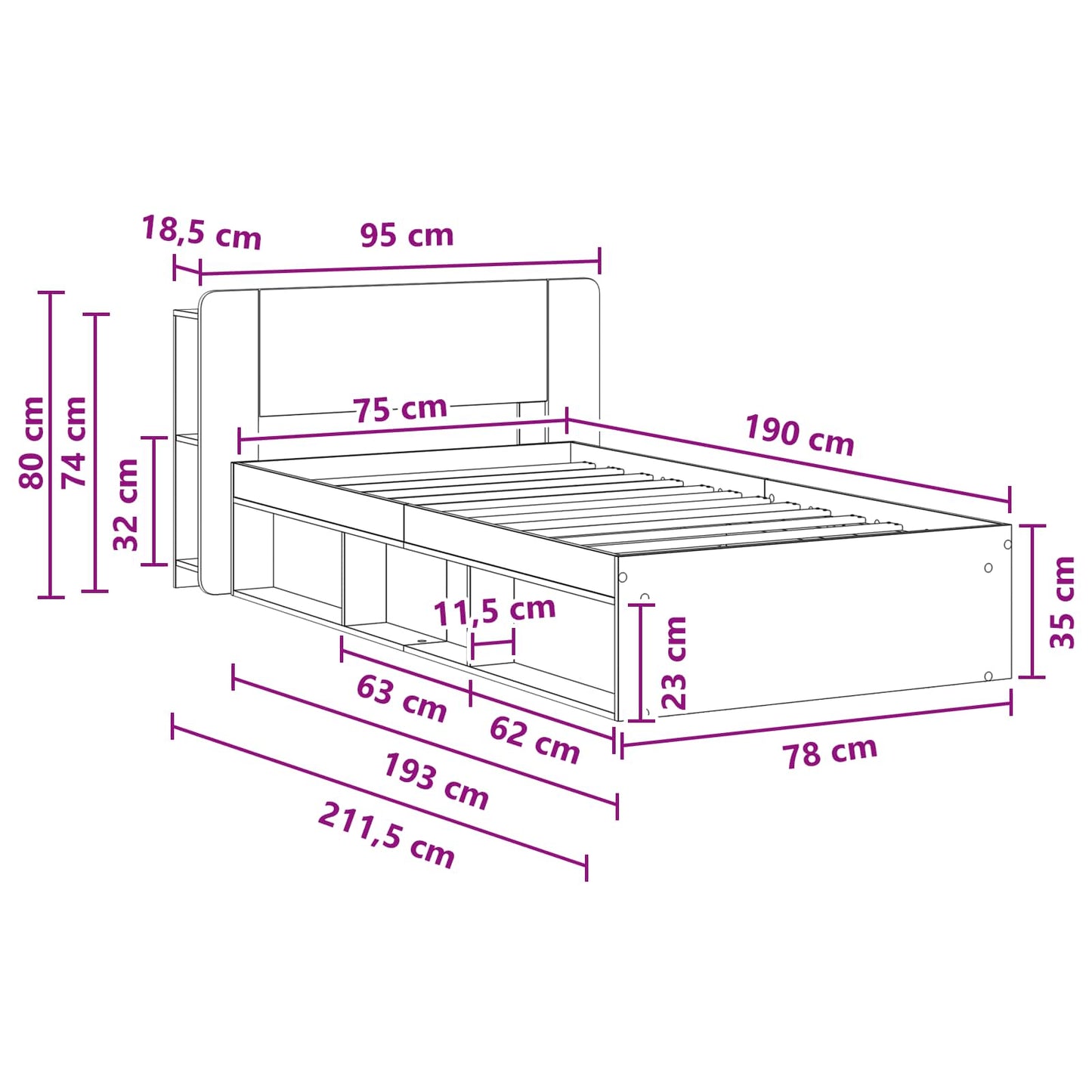 Bed Frame with Storage Old Wood 75 x 190 cm Engineered Wood