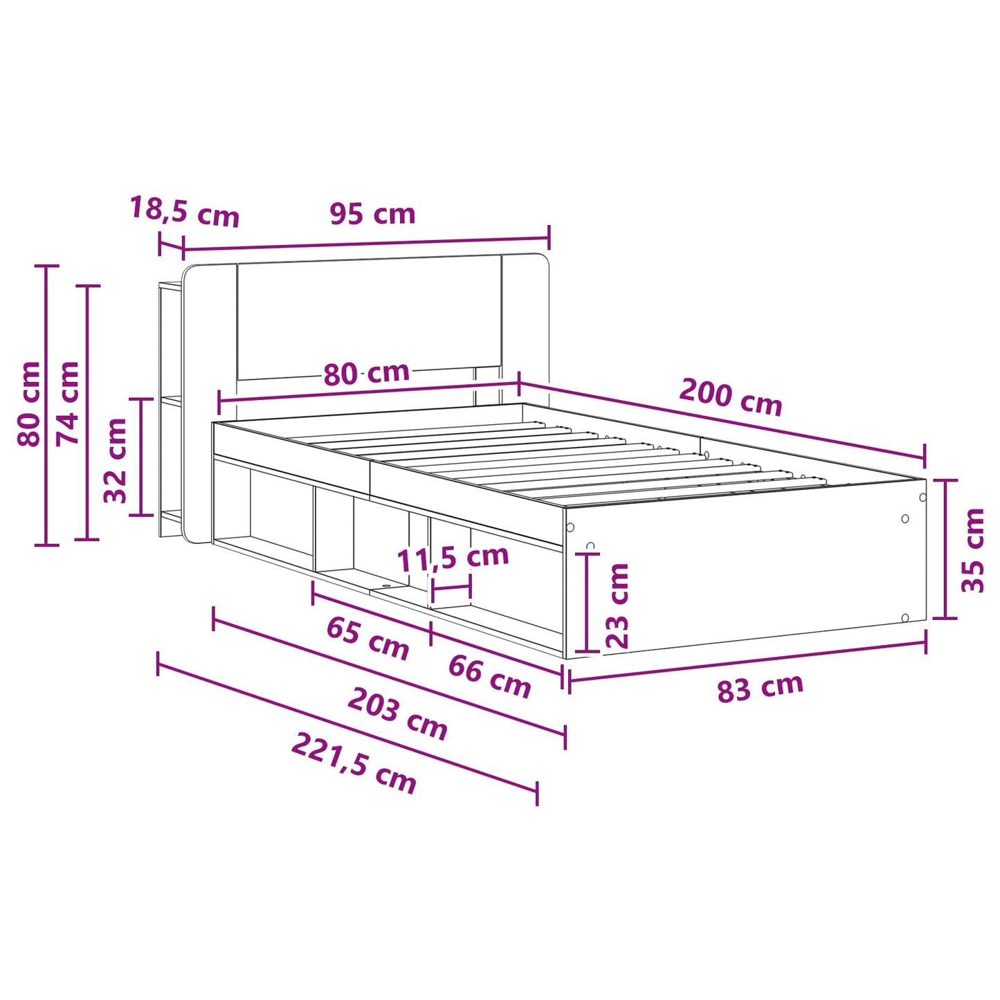 Bed Frame with Storage Smoked Oak 80 x 200 cm Engineered Wood