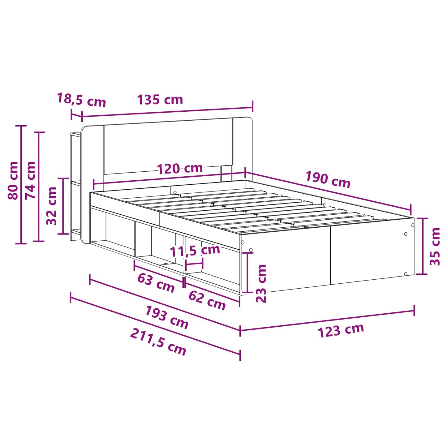 Bed Frame with Storage Old Wood 120 x 190 cm Engineered Wood