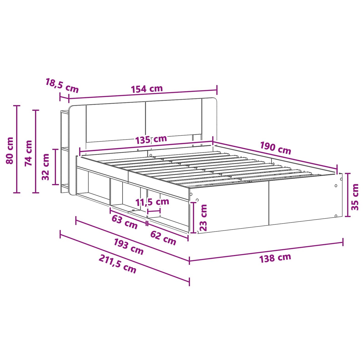 Bed Frame with Storage Old Wood 135 x 190 cm Engineered Wood