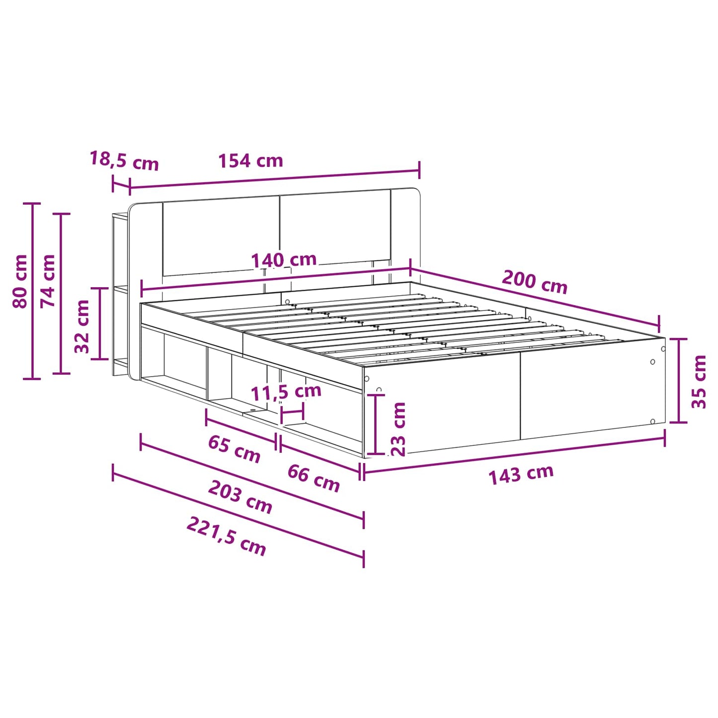 Bed Frame with Storage Grey Sonoma 140 x 200 cm Engineered Wood