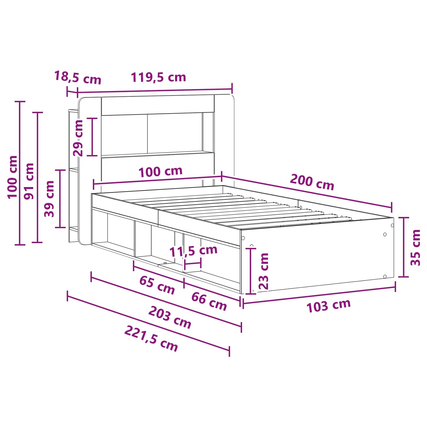 Bed Frame with Storage Old Wood 100 x 200 cm Engineered Wood