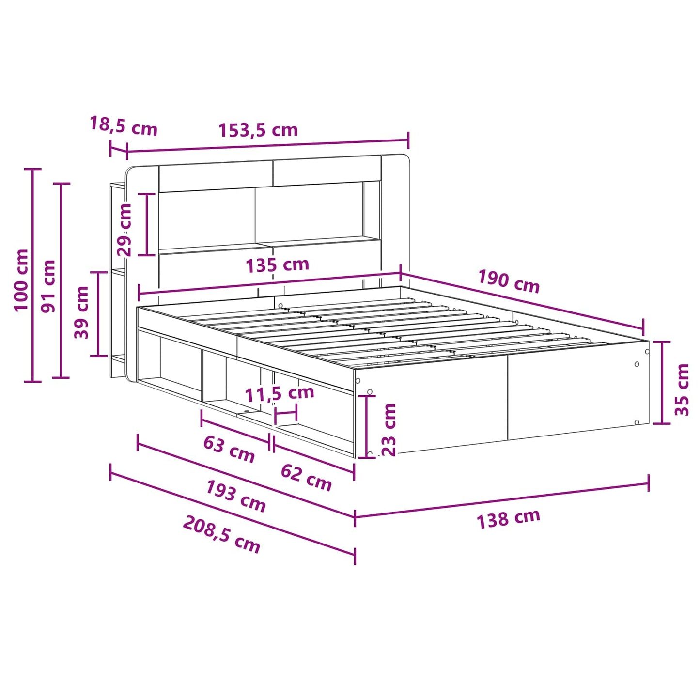 Bed Frame with Storage Old Wood 135 x 190 cm Engineered Wood