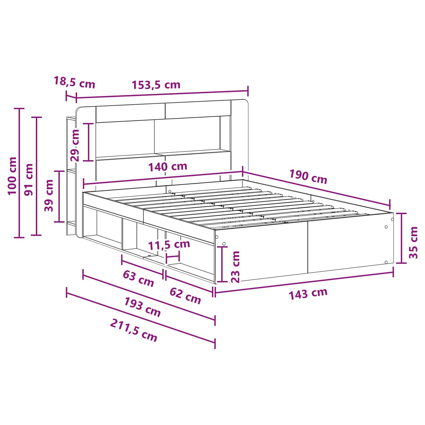Bed Frame with Storage Old Wood 140 x 190 cm Engineered Wood