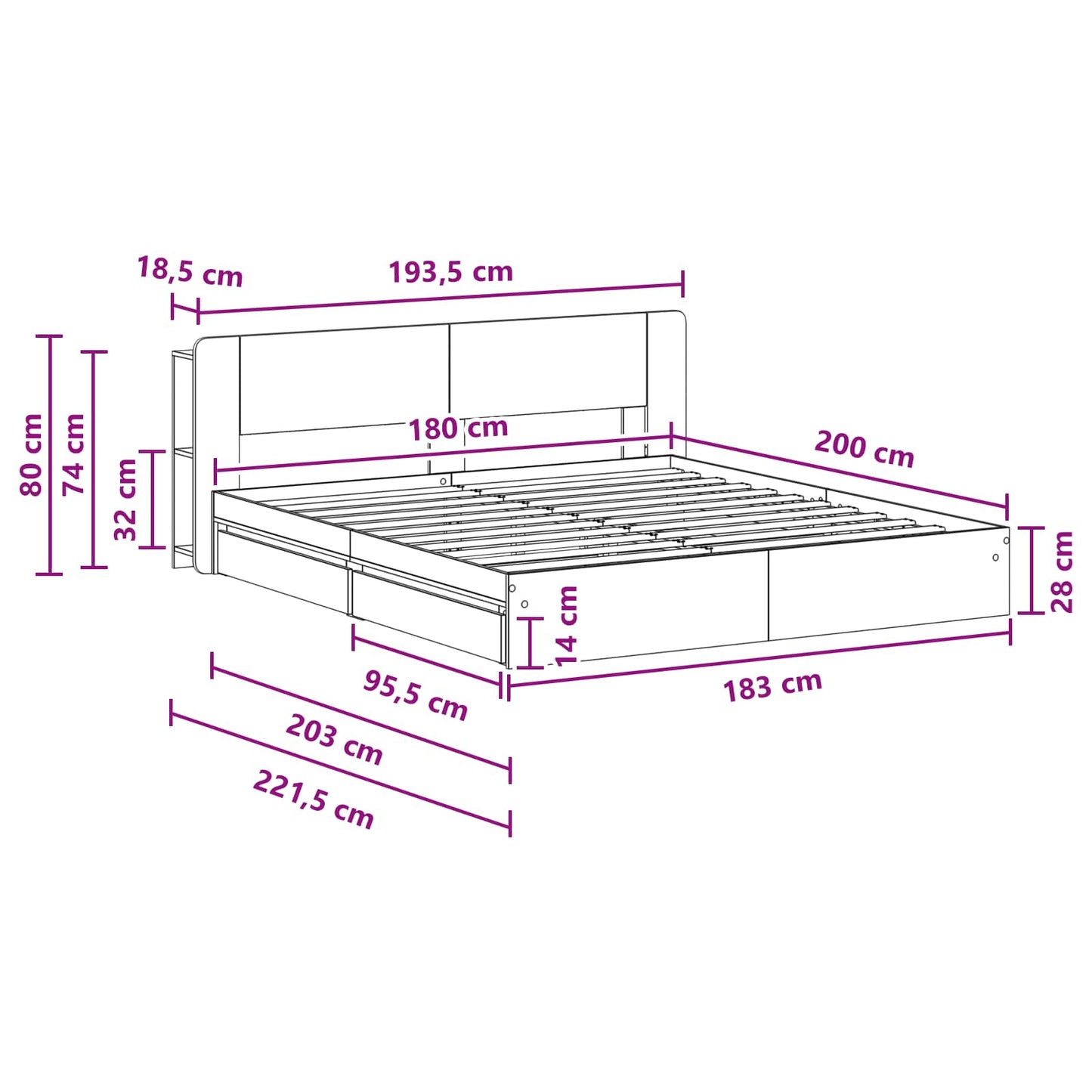 Bed Frame with Storage Grey Sonoma 180 x 200 cm Engineered Wood