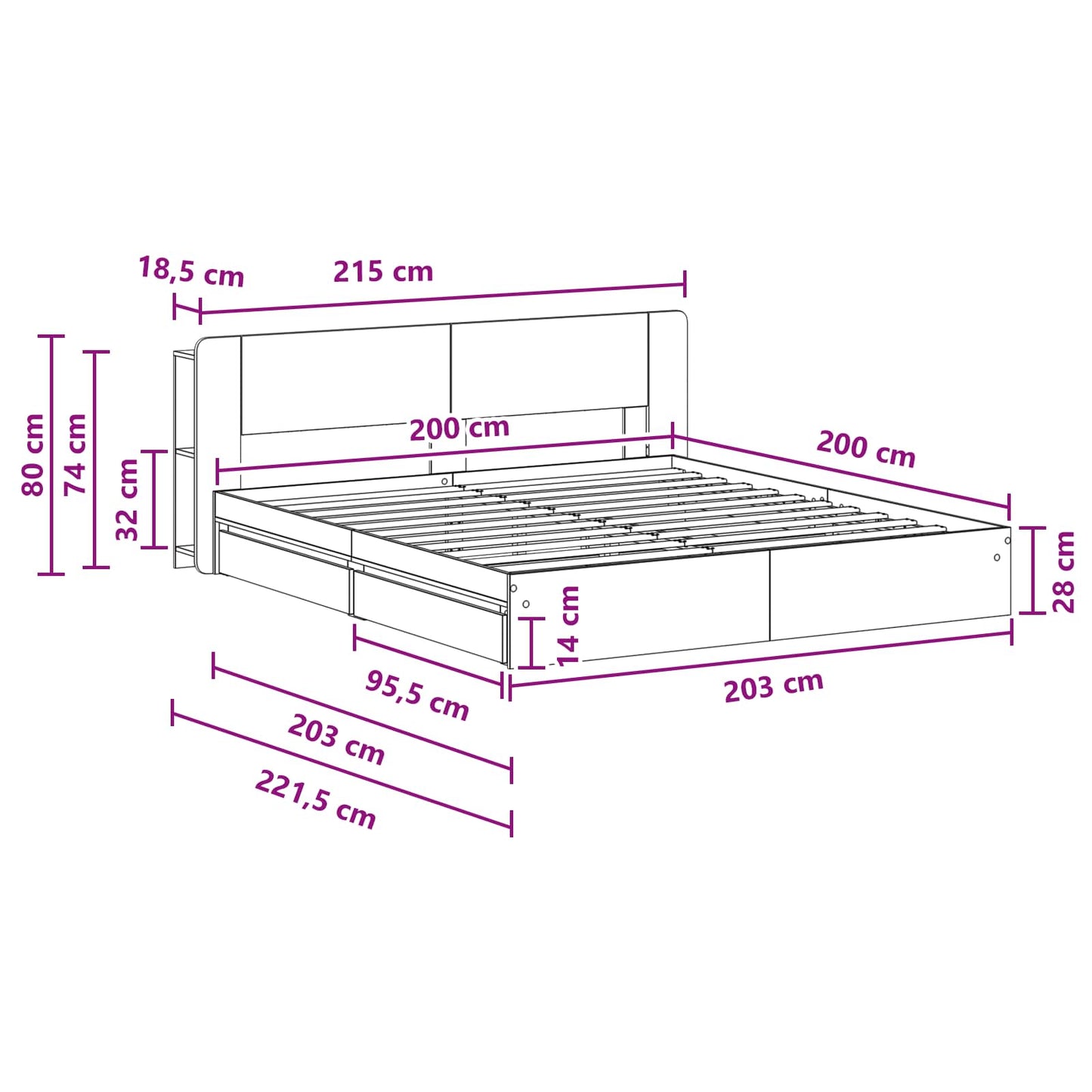 Bed Frame with Storage Black 200 x 200 cm Engineered Wood