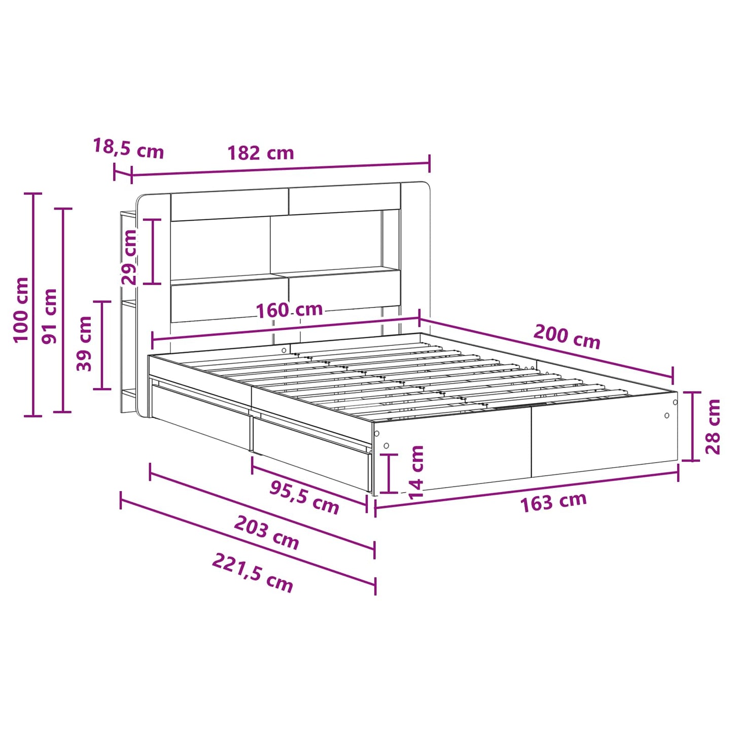 Bed Frame with Storage Grey Sonoma 160 x 200 cm Engineered Wood