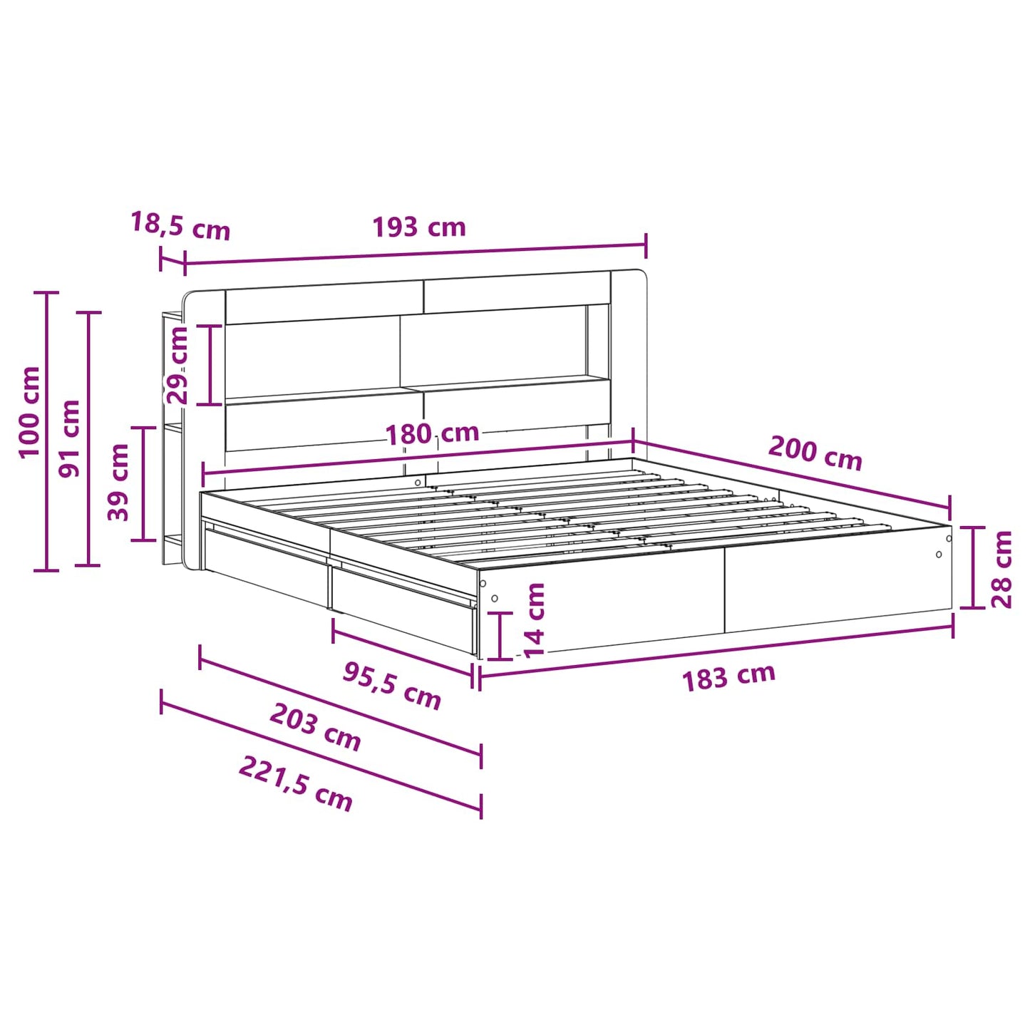 Bed Frame with Storage Grey Sonoma 180 x 200 cm Engineered Wood