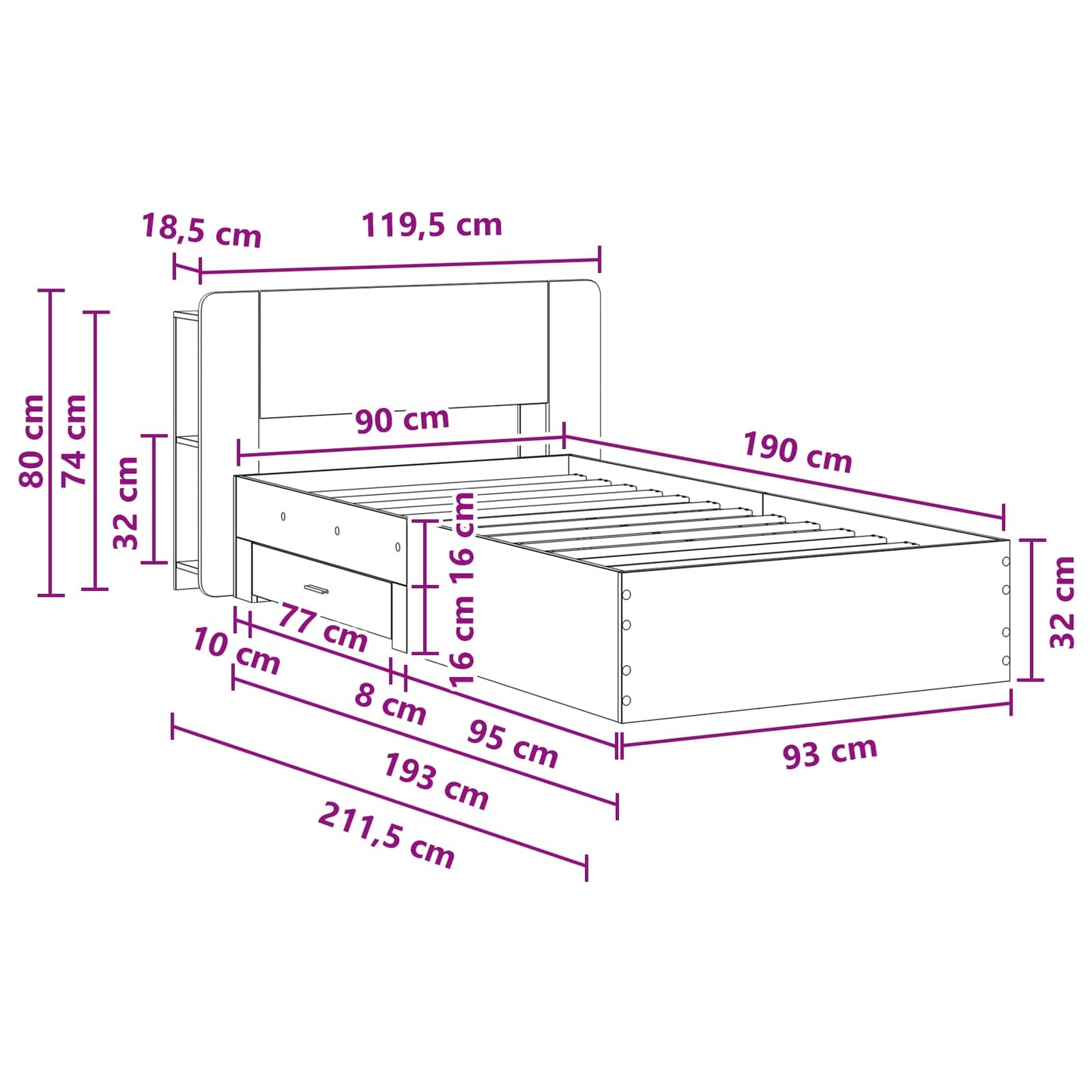 Bed Frame with Storage Old Wood 90 x 190 cm Engineered Wood