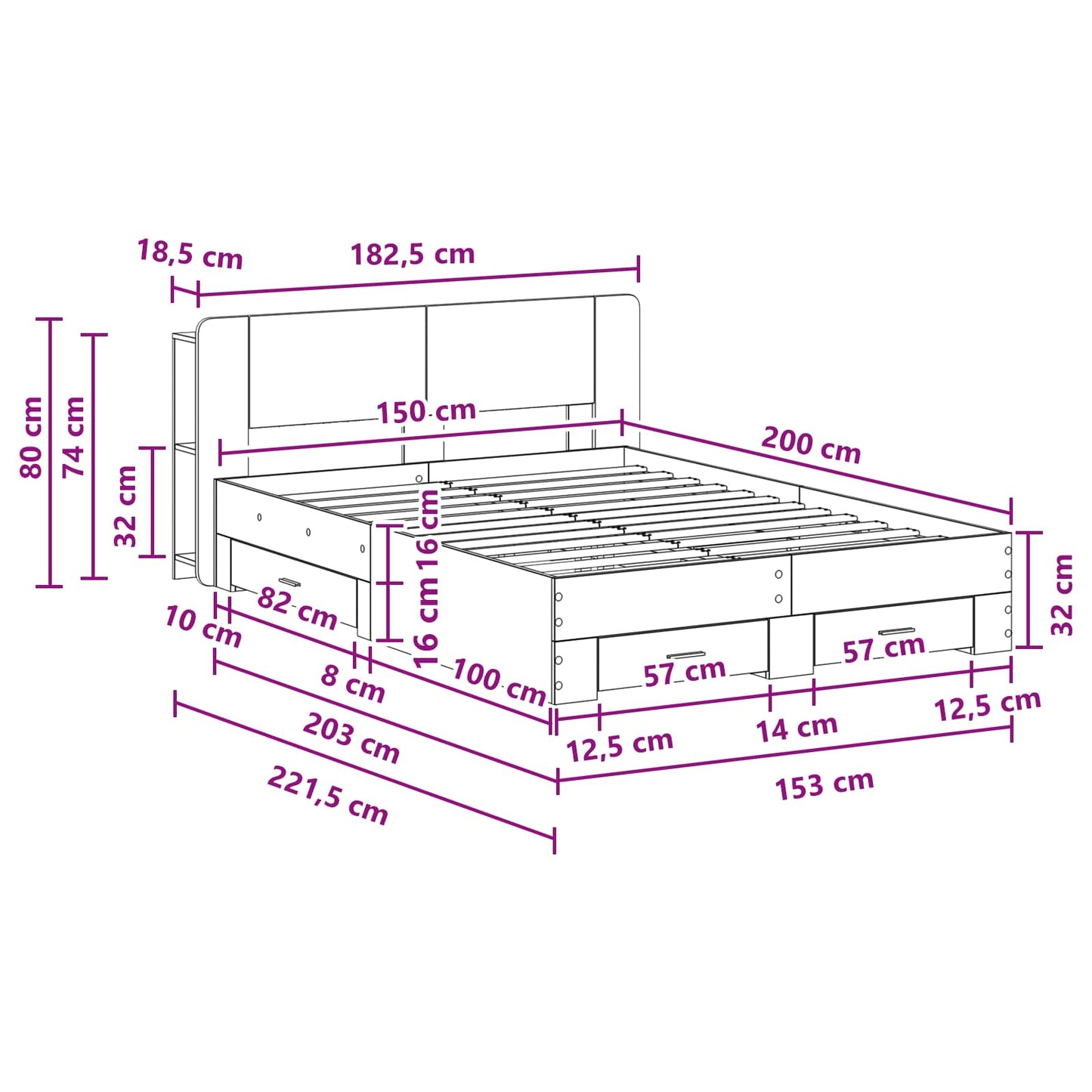 Bed Frame with Storage Sonoma Oak 150 x 200 cm Engineered Wood