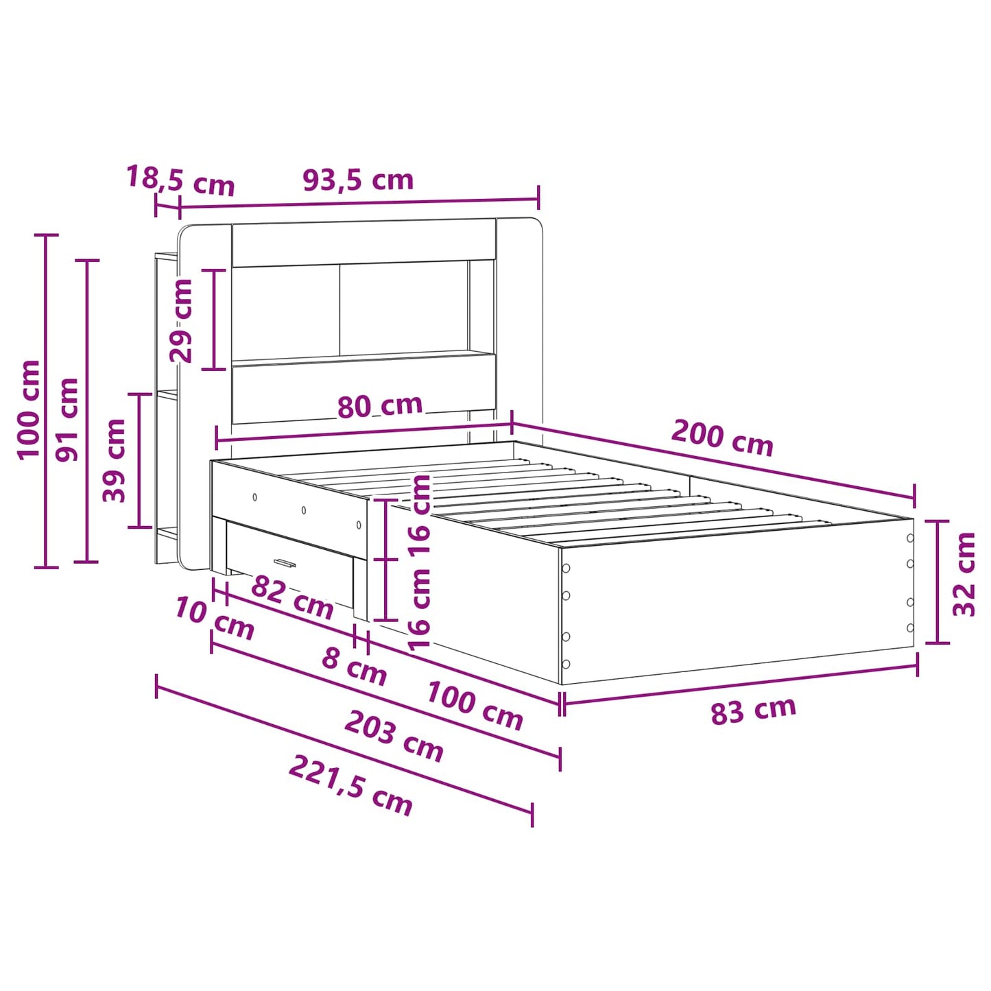 Bed Frame with Storage Old Wood 80 x 200 cm Engineered Wood