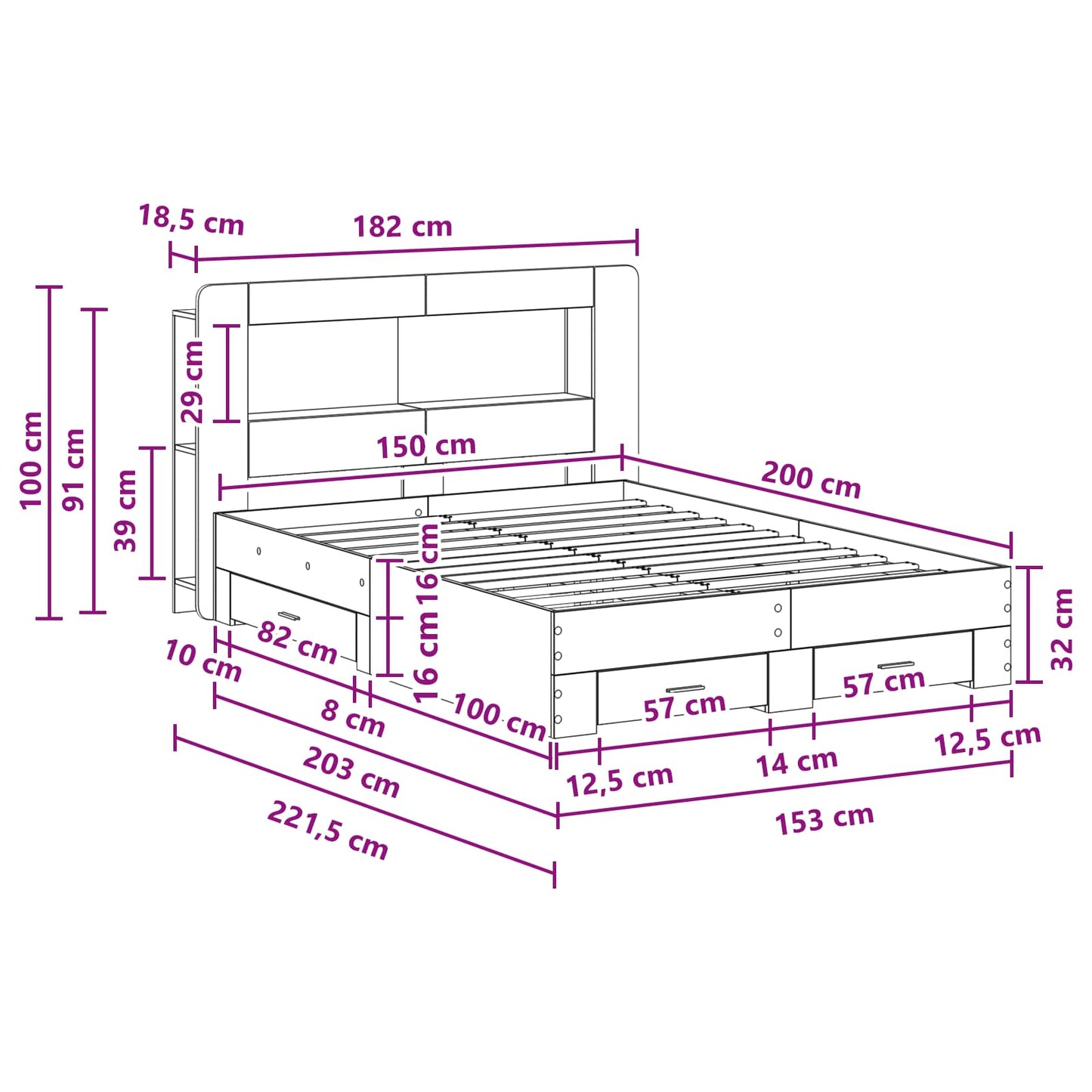 Bed Frame with Storage Smoked Oak 150 x 200 cm Engineered Wood