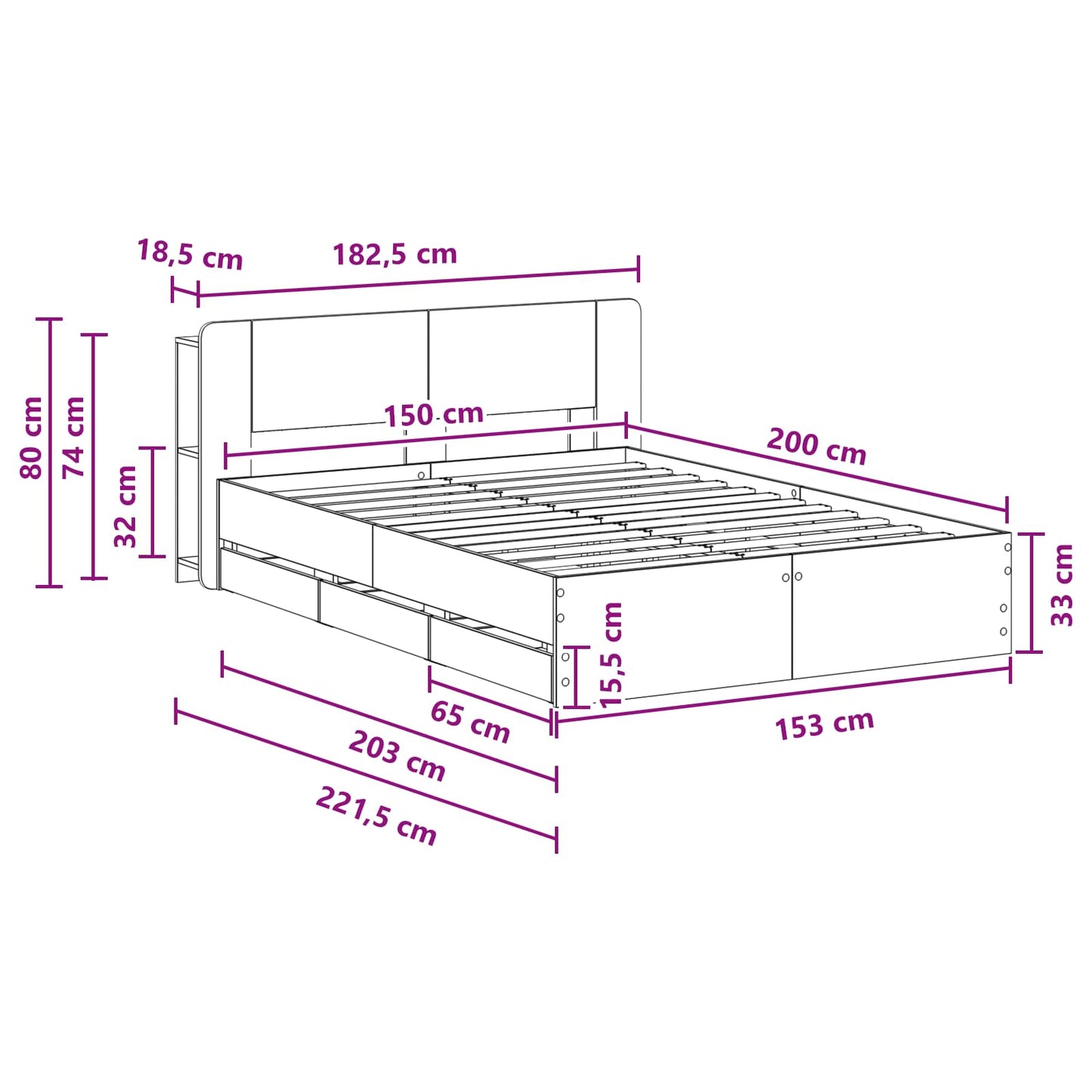 Bed Frame with Storage and Headboard White 150 x 200 cm
