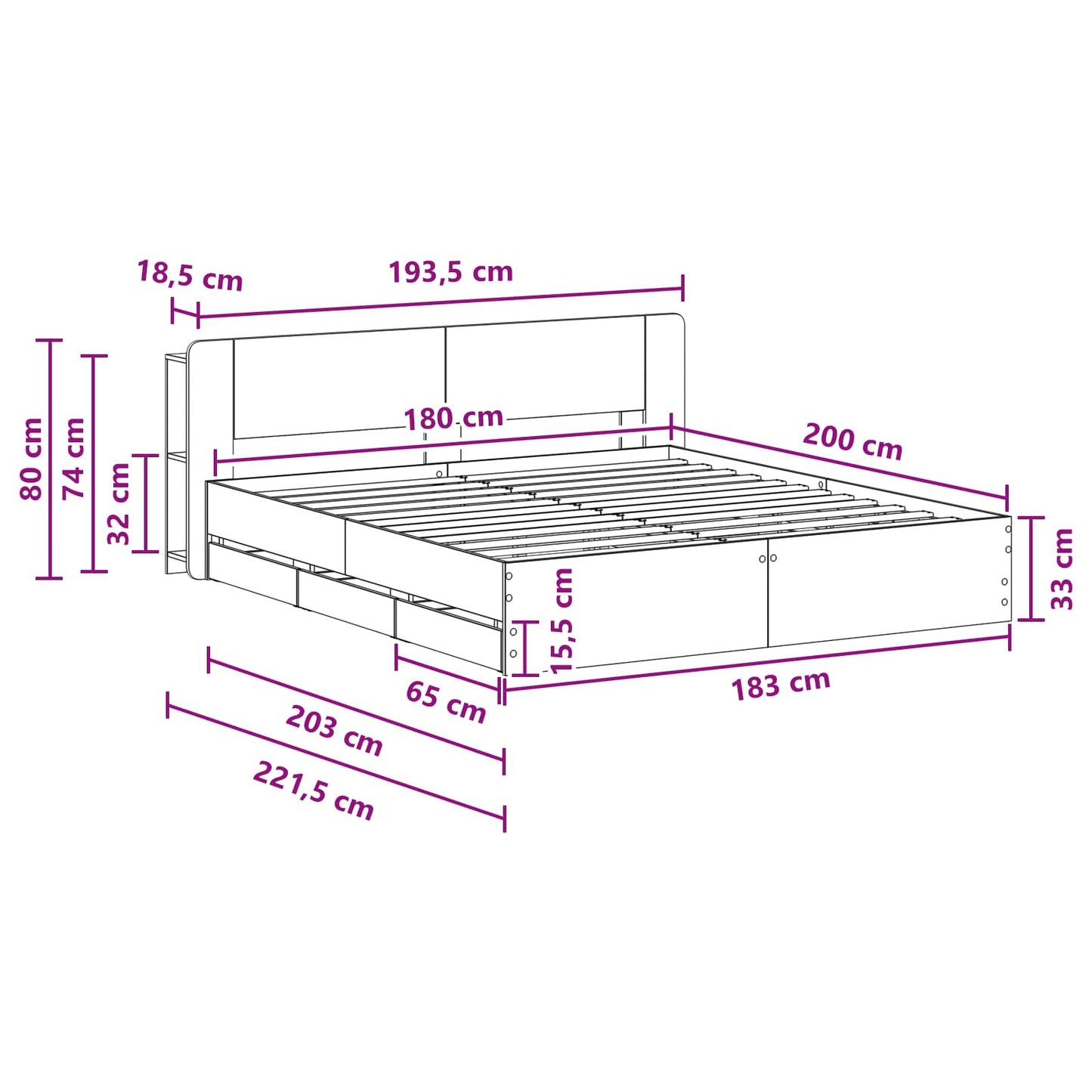 Bed Frame with Storage and Headboard Grey Sonoma 180 x 200 cm