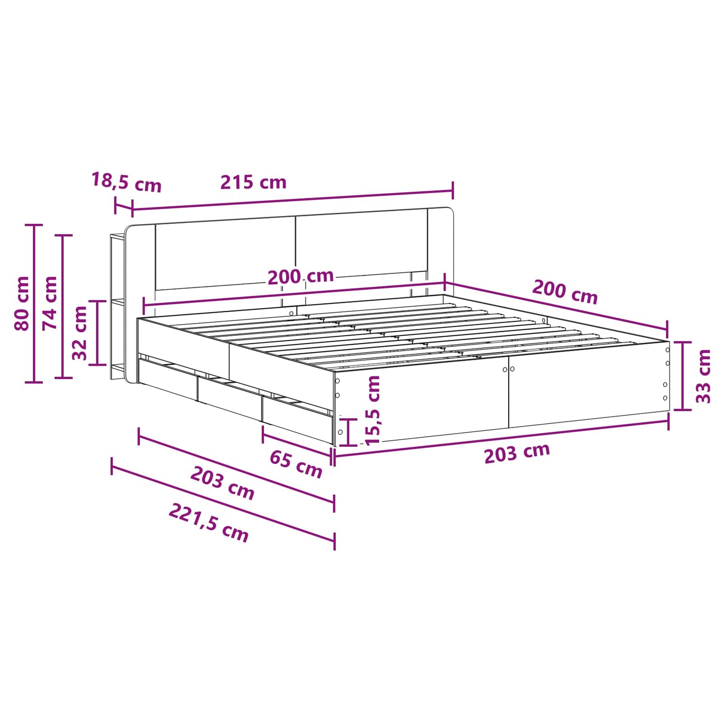 Bed Frame with Storage and Headboard Grey Sonoma 200 x 200 cm