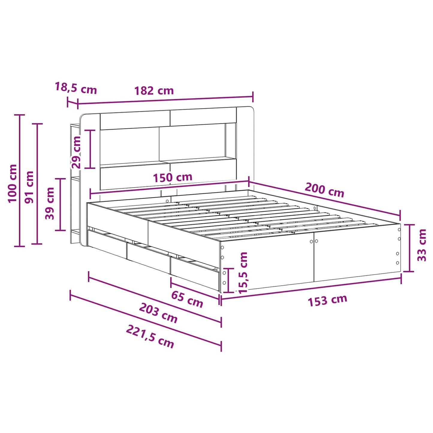 Bed Frame with Storage and Headboard Concrete Grey 150 x 200 cm