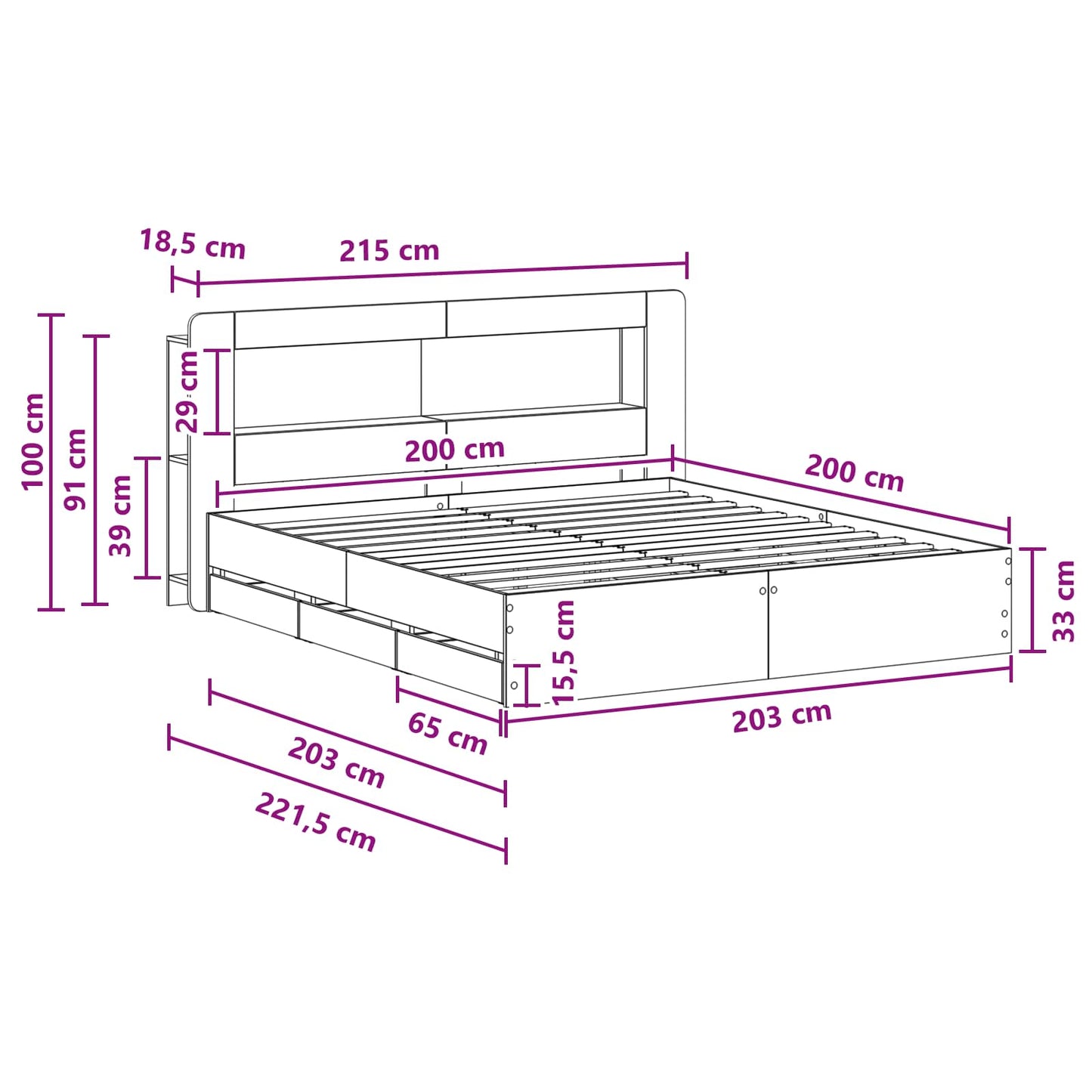 Bed Frame with Storage and Headboard Grey Sonoma 200 x 200 cm