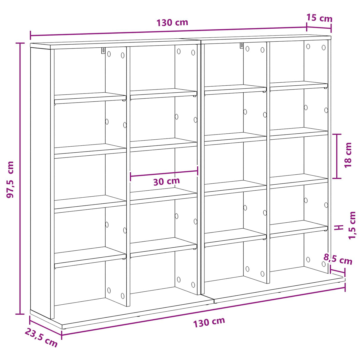 CD Cabinet 2 pcs Black Oak 65 x 23.5 x 97.5 cm Engineered Wood