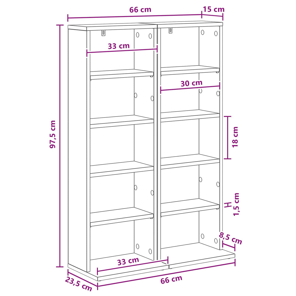 CD Cabinet 2 pcs Grey Sonoma 33 x 23.5 x 97.5 cm