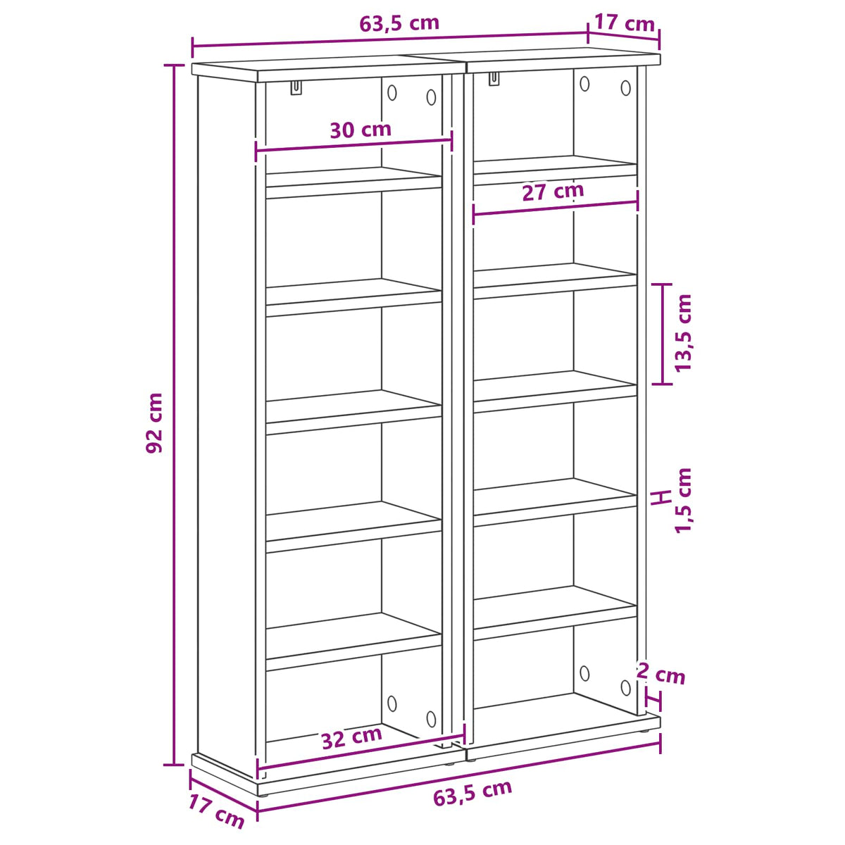 CD Cabinet 2 pcs Grey Sonoma 32 x 17 x 92 cm Engineered Wood