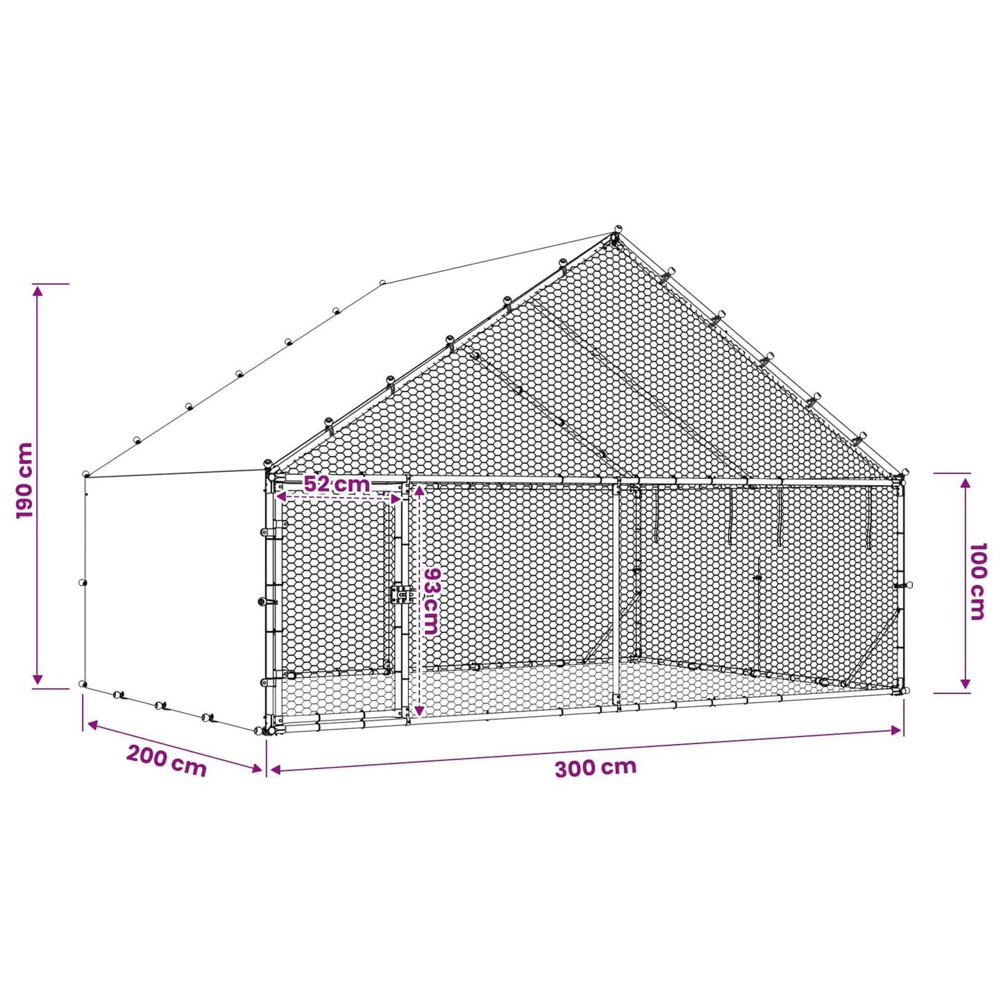 Chicken Coop with Roof Silver 300 x 200 x 190 cm