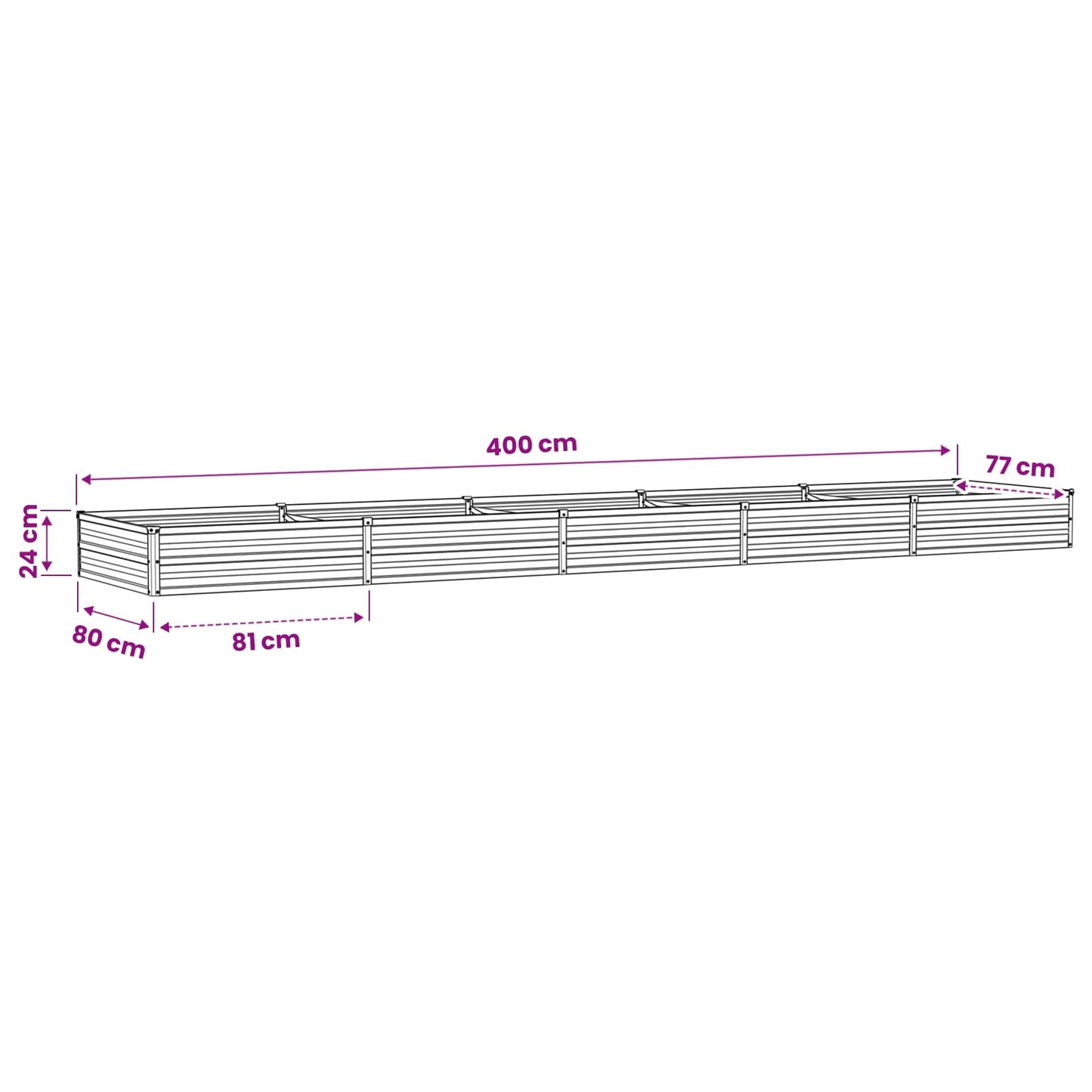 Raised Garden Bed Black 400 x 80 x 24 cm cold-rolled steel