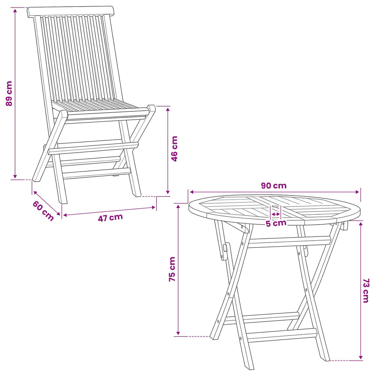 3 Piece Folding Garden Bistro Set Natural Solid Teak Wood
