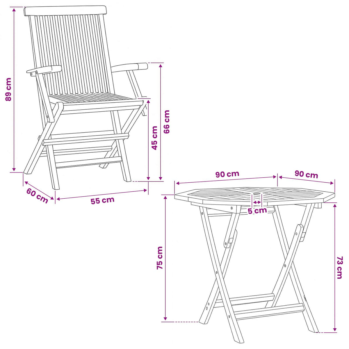 3 Piece Folding Garden Bistro Set 3 pcs Natural Solid Teak Wood