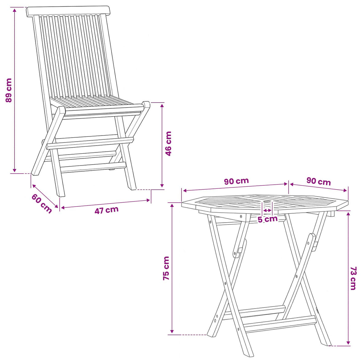 3 Piece Folding Garden Bistro Set Natural Solid Teak Wood