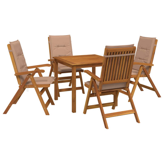 5-Piece Garden Dining Set Natural Solid Acacia Wood