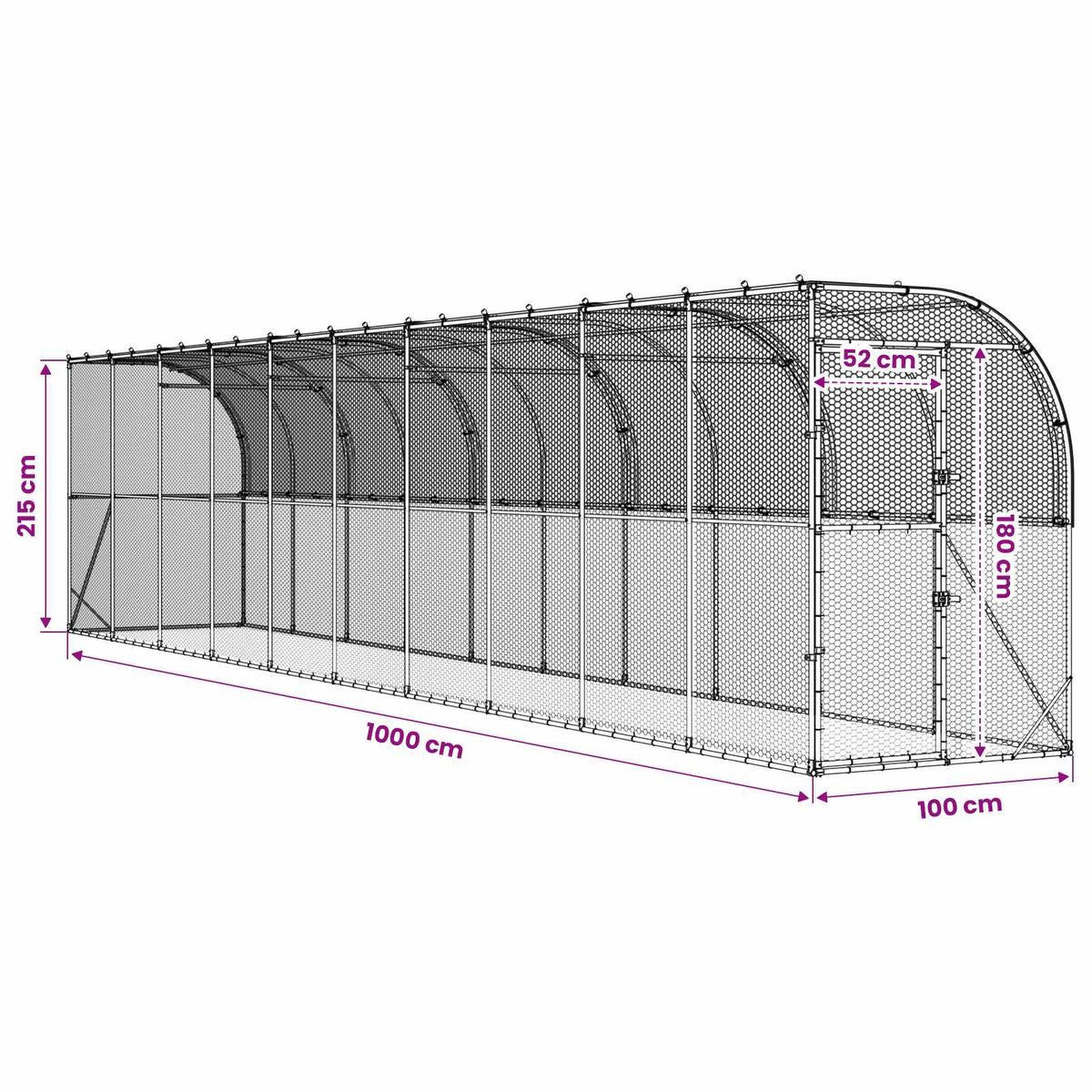 Against Wall Chicken Coop Silver 1000 x 100 x 215 cm