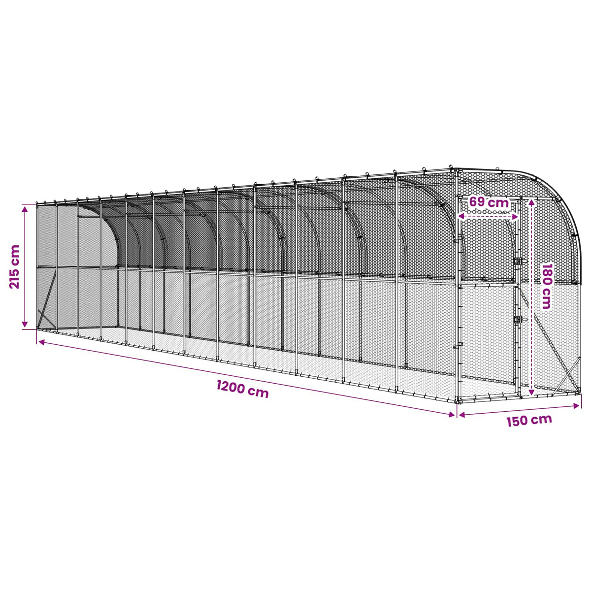 Against Wall Chicken Coop Silver 1200 x 150 x 215 cm