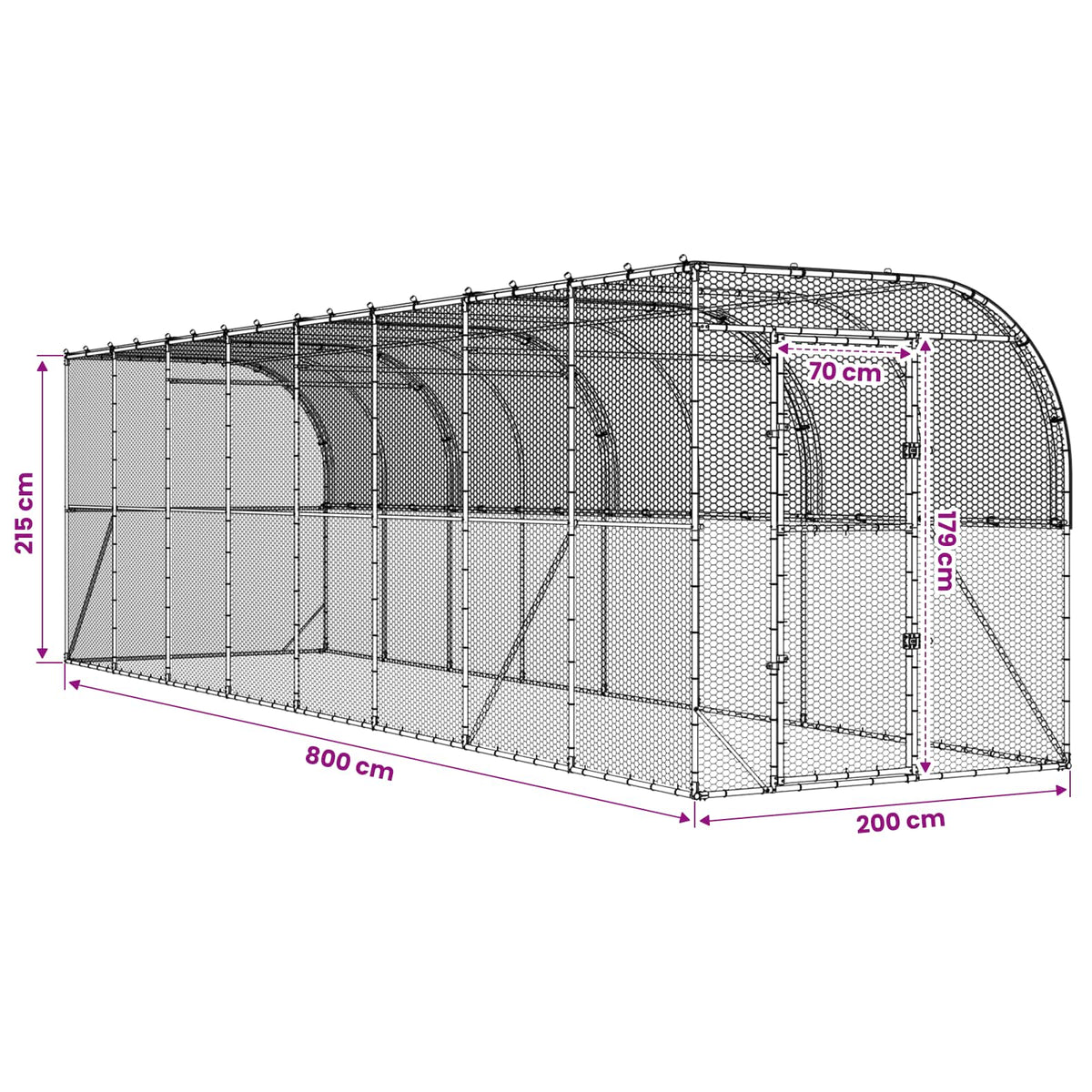Against Wall Chicken Coop Silver 800 x 200 x 215 cm