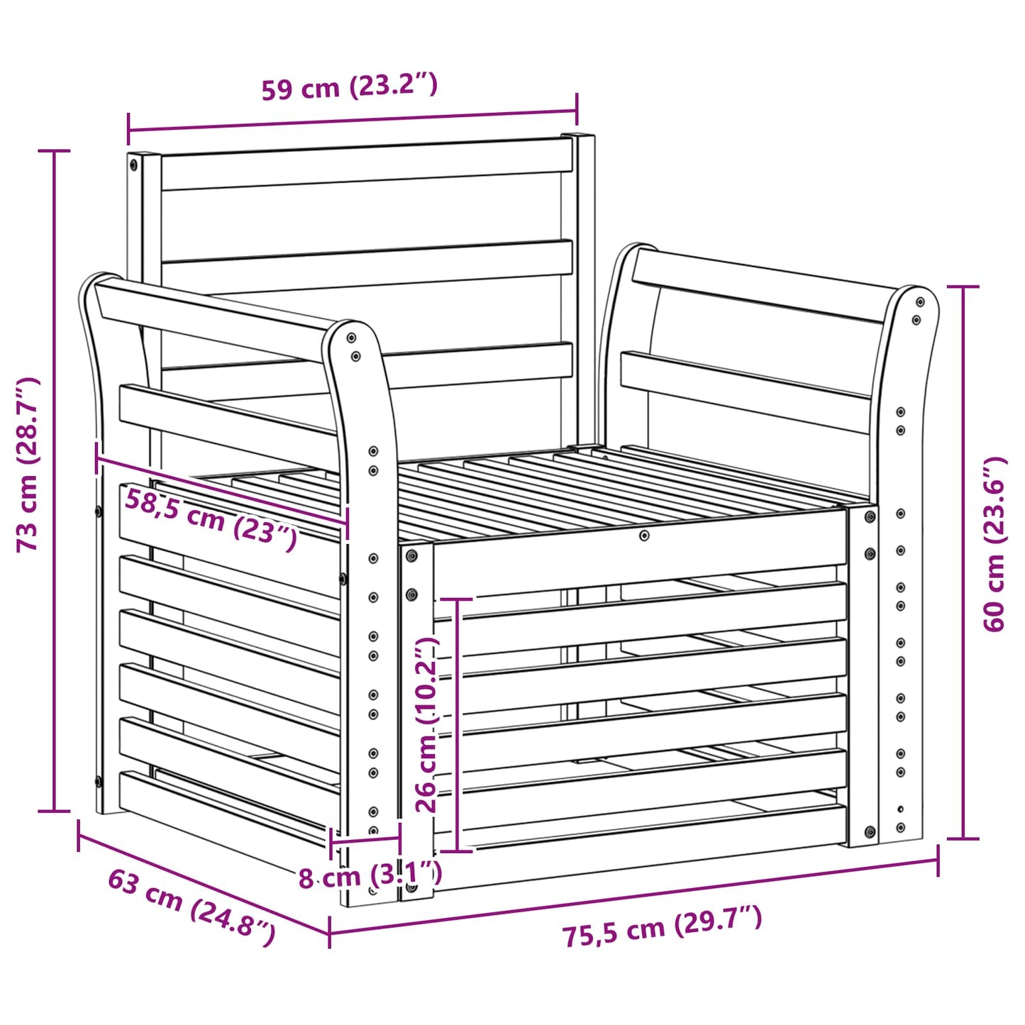 Outdoor Sofa Solid Acacia Wood Natural
