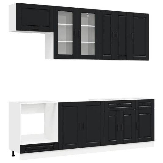 Kitchen Unit PORTO 8 pcs Black Engineered Wood