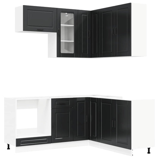 Kitchen Unit PORTO 8 pcs Black Engineered Wood