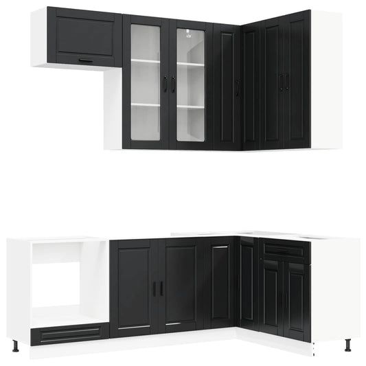 Kitchen Unit PORTO 8 pcs Black Engineered Wood