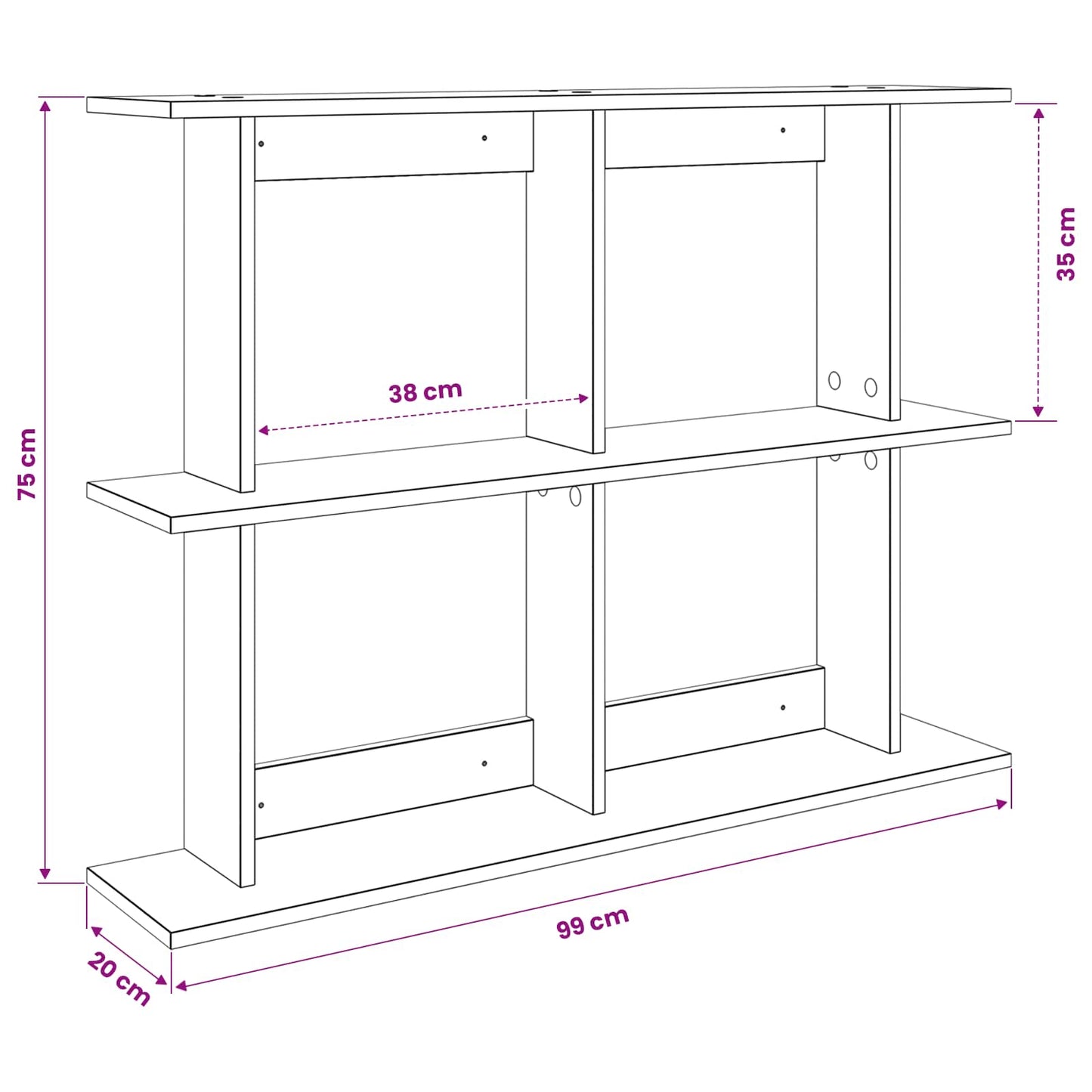 Wall Shelf Wall-Mounted White 100 x 20 x 75 cm Engineered Wood