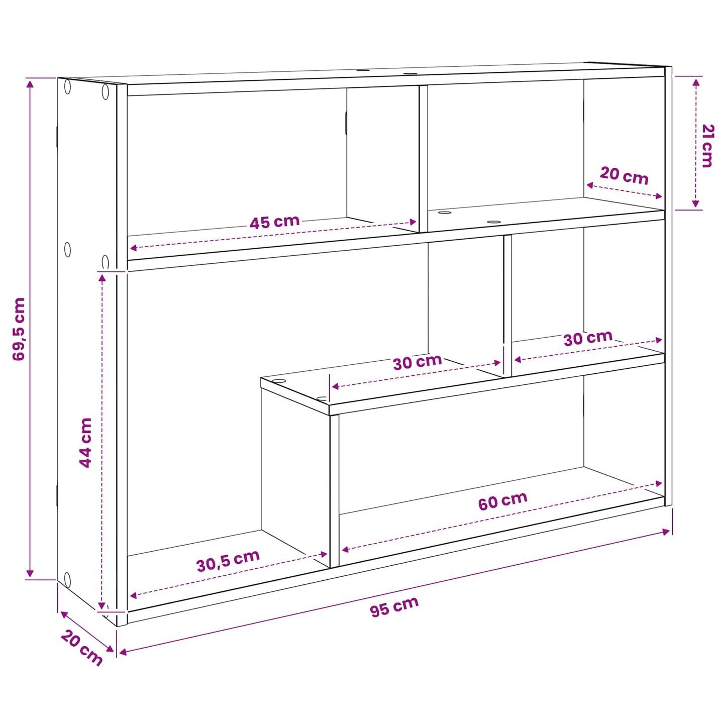 Wall Shelf Wall-Mounted Concrete Grey 95 x 20 x 69.5 cm