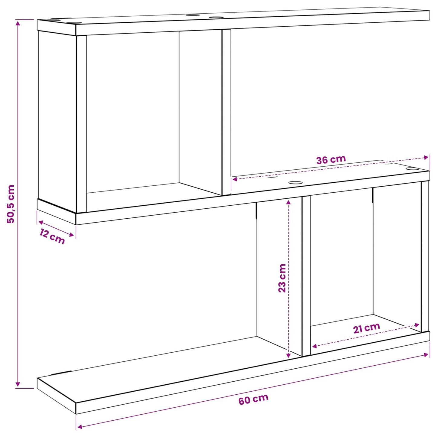 Wall Shelf Black Oak 60 x 12 x 50.5 cm Engineered Wood